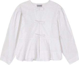 Ganni Overhemden, Dames, Wit, S, Katoen, Katoenen Poplin Peplum Blouse