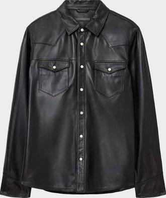 John Varvatos Mens Sage Leather Western Shirt Jacket