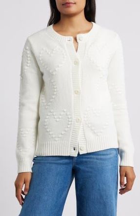 Bobeau Embroidered Heart Cardigan in Cream at Nordstrom Rack, Size X-Large