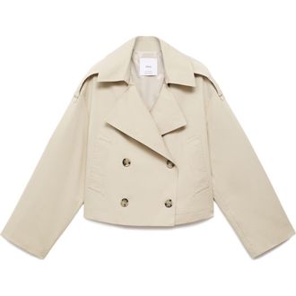 Mango Double Breasted Crop Trench Coat in Beige at Nordstrom Rack, Size 1X