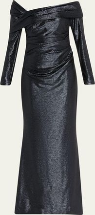 Talbot Runhof Off-The-Shoulder Draped Mirabal Stretch Gown