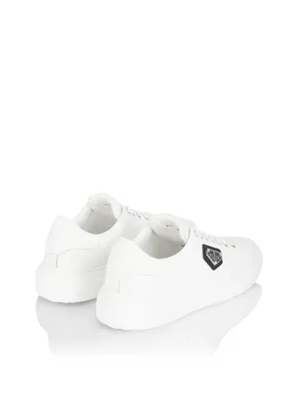 Philipp Plein Mens Lo-Top Iconic Plein Logo Sneakers White Shoes >