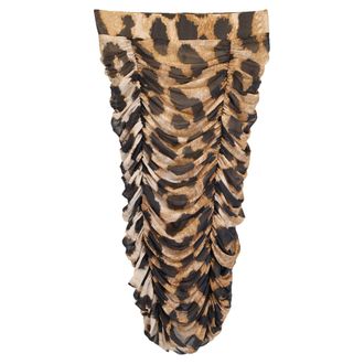 Ganni Ganni Ruched Leopard Print Midi Mesh Skirt in Brown Polyester