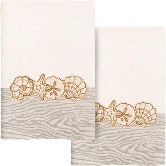 Linum Home Textiles 100% Turkish Cotton Shell Row 2Pc Embellished Hand Towel Set