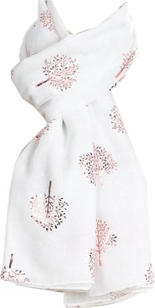 World of Shawls Silver Foil Mulberry Tree Print Fashion Scarf (Ivory Cream With Pink Foil Mulberry Tree)
