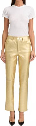 SPRWMN Womens Leather Slim Straight Pants In Gold