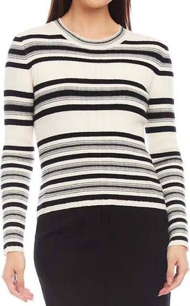 Karen Kane Sonnet Stripe Ribbed Sweater Top In Black/ Cream