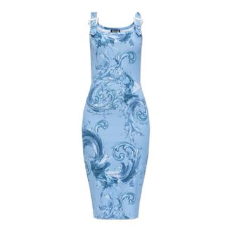 Versace Jeans Couture Midi Dresses, female, Blue, Size: 2XS Fitted Midi Dress with Straps