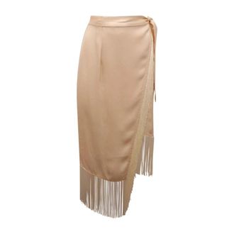 Emma & Gaia Wikkelrok met franjes - Dames - Midirokken - Beige - 2XS - Rokken