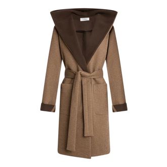 Fracomina Cappotto Lungo Regular con Cappuccio e Cintura - - Coats - Donna - Marrone - M