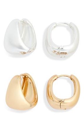 Leith 2-Pack Assorted Wide Huggie Earrings in Gold- Silver at Nordstrom Rack