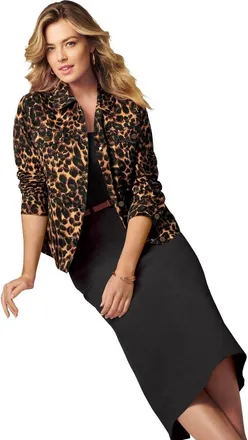 Jessica London Classic Cotton Denim Jacket in Brown Painterly Cheetah at Nordstrom, Size 30