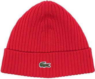 Lacoste logo-patch wool beanie - men - Wool - One Size - Red