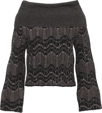 D.exterior Brown Geometric Sequined Viscose Sweater