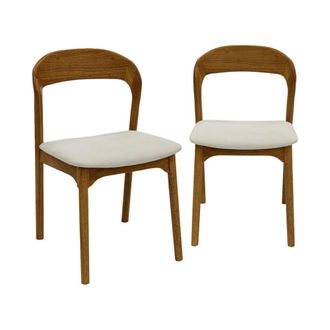 Sweeek Silla vintage de madera de hevea y tela, set de 2, nogal
