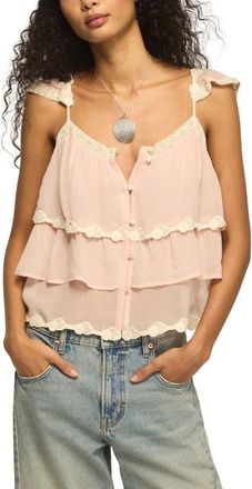 Lucky Brand Lace Trim Layered Ruffle Crop Tank in Silver Peony at Nordstrom, Size X-Small