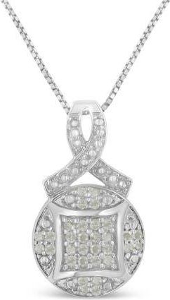 House of Brilliance Silver 1/3 cttw Diamond Ribbon and Circle Cluster Pendant Necklace in White at Nordstrom