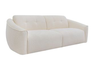 Vente-Unique Sof&aacute; cama de 3 plazas expr&eacute;s en tela boucl&eacute; blanco - Cama de 140 cm - Colch&oacute;n de 16 cm viscoel&aacute;stico ASUFA