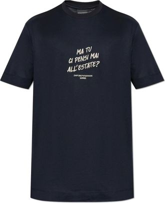 Emporio Armani Tops, Heren, Blauw, S, Katoen, T-shirt met logo