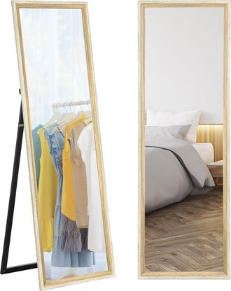 HOMCOM Full Length Mirror - Standing Leaning Wall - 163 X 53 Cm - Oak | TJ Hughes