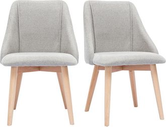 Miliboo Set De 2 Sillas De Tela Efecto Aterciopelado Texturizado Gris Y Madera Clara Maciza Higgins