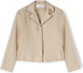Motivi Cr&eacute;pon blouse met juwelenapplicatie - Dames - Overhemden - Beige - L - Polyester - Overhemden