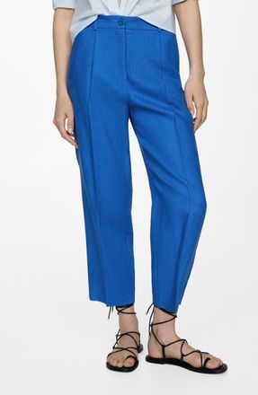 Mango Brunoli Linen Ankle Straight Leg Pants in Medium Blue at Nordstrom, Size 4