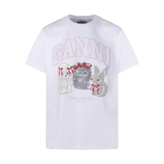Ganni Basic Cotton Jersey Cute Animals T-shirt