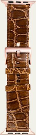 Abas Mens Apple Watch Alligator Watch Strap, Rose Gold Finish