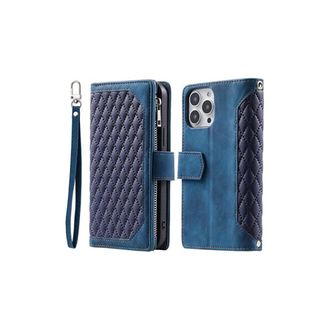 OEM Custodia Lunga In Pelle Con Cordino Per Iphone 14 E 7 Con Scomparti Per Carte, Colore Blu
