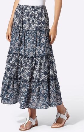 Heine Stufenrock HEINE, Damen, Gr. 36, champagner, dunkelblau, bedruckt, 100% Baumwolle, bedruckt, gebl&uuml;mt, gemustert, mehrfarbig, lang, R&ouml;cke Stufenrock