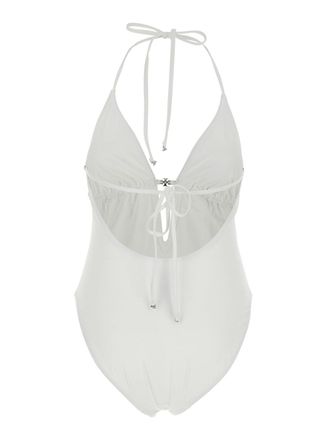 Tory Burch Womens One-Piece Swimsuit White Tech Fabric Swimwear Sea Clothing