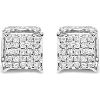 House of Brilliance 10K White Gold 1/2 Ctw Princess Diamond Square Shaped Multi Stone Stud Earrings at Nordstrom