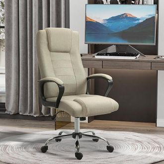 STILVORA Sedia Da Ufficio Ergonomica In Tessuto Di Lino, Altezza Regolabile, Ruote Girevoli, Beige