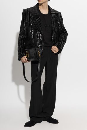 Balmain T-shirt With Shimmering Crystals, Mens, Black