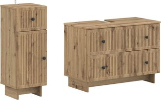 vidaXL Juego De Gabinete De Ba&ntilde;o De 2 Piezas Ede Roble Artisan Vidaxl