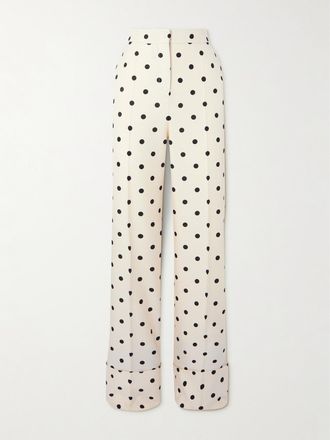 Valentino Garavani Pantaloni A Gamba Larga In Cr&ecirc;pe Di Seta A Pois - Bianco