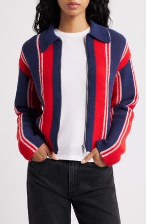 Damson Madder Bibi Stripe Reversible Wool Blend Cardigan in Red at Nordstrom Rack, Size 12 Us / 16 Uk