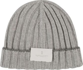 Brunello Cucinelli Grey Knitted Beanie Cap