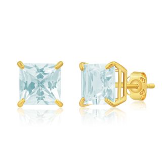 MAX + STONE 14k Yellow or White Gold 7mm Princess Cut Gemstone Square Stud Earrings