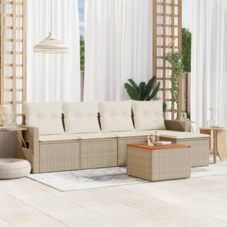 vidaXL Juego De Sof&aacute;s Jard&iacute;n Con Cojines 6 Pzas Rat&aacute;n Sint&eacute;tico Beige Vidaxl