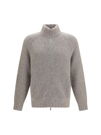 Brunello Cucinelli Light Taupe Zip-Up Cardigan