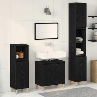 vidaXL Juego De Muebles De Ba&ntilde;o 3 Pcs Negro 30 X 30 X 180 Cm Vidaxl