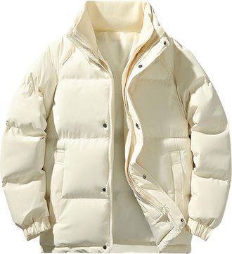 Generic Puffer Jacket Mens without Hood Smart Casual Padded Jackets for Men Winter Long Sleeve Quilted Coats Regular Fit Zipped Insulated Jackets Warm Walking