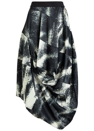 High High Geek Printed Satin Midi Skirt - Black - 46 (UK14 / L)