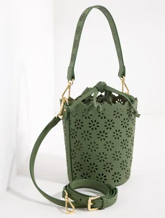 Talbots Perforated Leather Bucket Bag - Olive Leaf - 001 Talbots