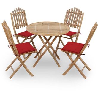 vidaXL Set De Comedor Exterior Plegable 5 Piezas Con Cojines Bamb&uacute; Vidaxl