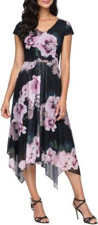 S.L. Fashions Floral Cap Sleeve Mesh Midi Dress in Black Multi at Nordstrom Rack, Size 12