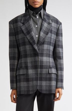 Proenza Schouler Daria Plaid Oversize Virgin Wool Blazer in Grey Multi at Nordstrom, Size 10