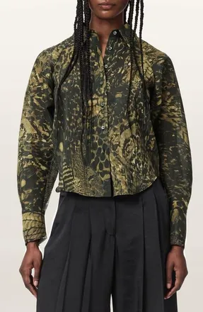 AllSaints Cory Long Sleeve Shirt in Blixa Khaki Green at Nordstrom, Size 12